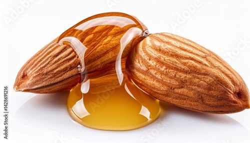 almond nut with honey on a white background