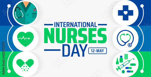 International Nurses Day background banner or poster design template. observed every year in May. Holiday concept. Use to any Template, card, poster, placard, template.