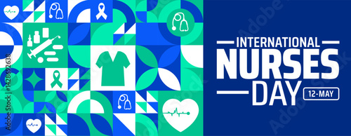 International Nurses Day background banner or poster design template. observed every year in May. Holiday concept. Use to any Template, card, poster, placard, template.
