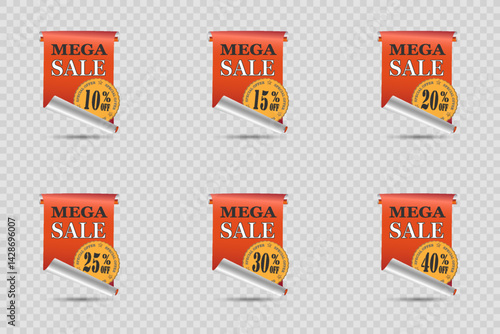 Sticker set, big sale and discounts. Stickers of offers and percentages.