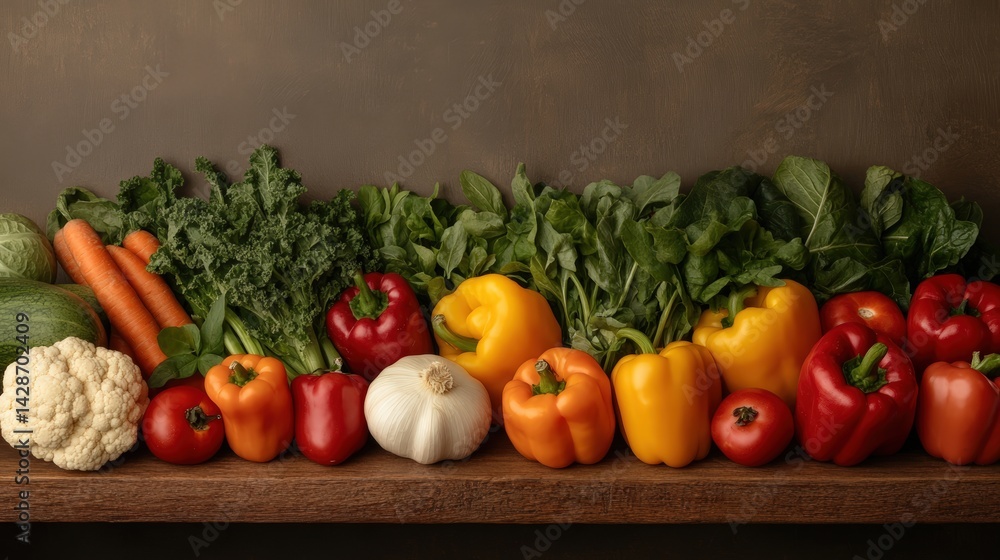 Fresh and Colorful Vegetables Displayed on a Wooden Surface for Eco-Friendly Diet and Healthy Lifestyle Inspiration Fresh and Colorful Vegetables Displayed on a Wooden Surface for Eco-Friendly Diet and Healthy Lifestyle Inspiration
