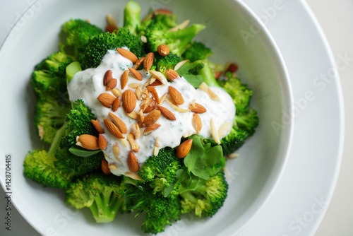Broccoli salad with yogurt dressing and roasted almond