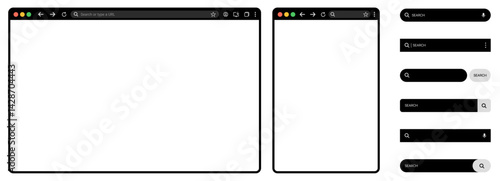 browser Website mockup template. internet browser search engine. Search bar for ui ux design frames for PC, laptop, tablet, and mobile. Vector illustration for UI and web design presentations.	
