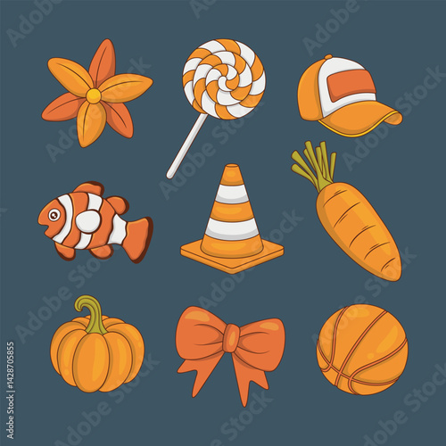 Orange object collection set in isolated background