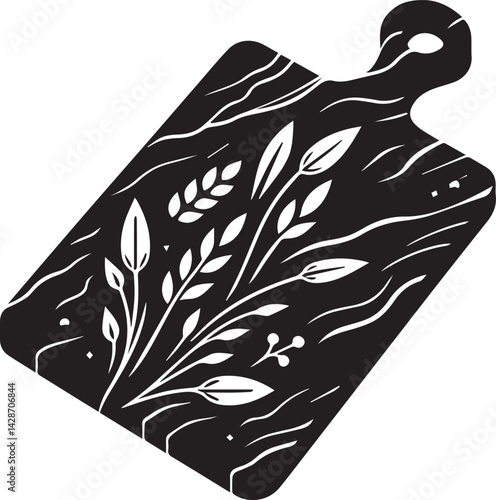 Cutting board kitchen silhouette vector, Wood chopping board shape, wooden kitchen tool icon for restaurant menu design