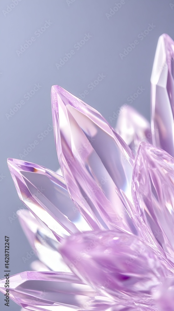 Fototapeta premium Close-up of delicate, light-purple crystal cluster with sharp points, reflecting light