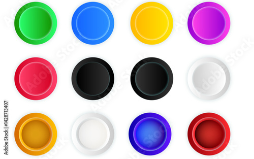 Colorful round vector buttons on transparent background
