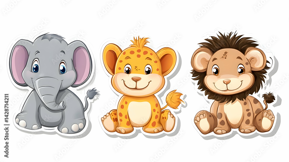 Cute Safari Animals in Row Cute Safari Animals in Row
