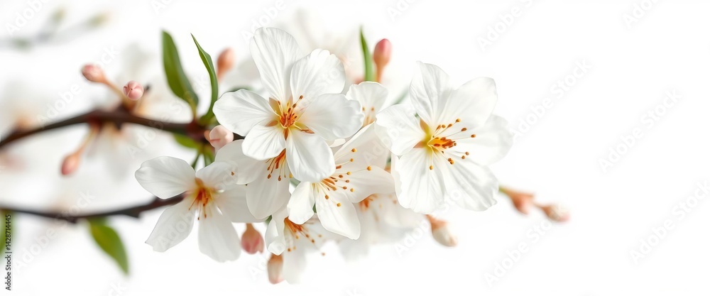 Obraz premium Delicate white spring blossoms, vintage oil painting style, isolated on white, dainty, spring