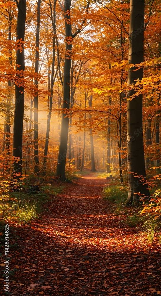 Obraz premium Autumn's Golden Path AI Generated