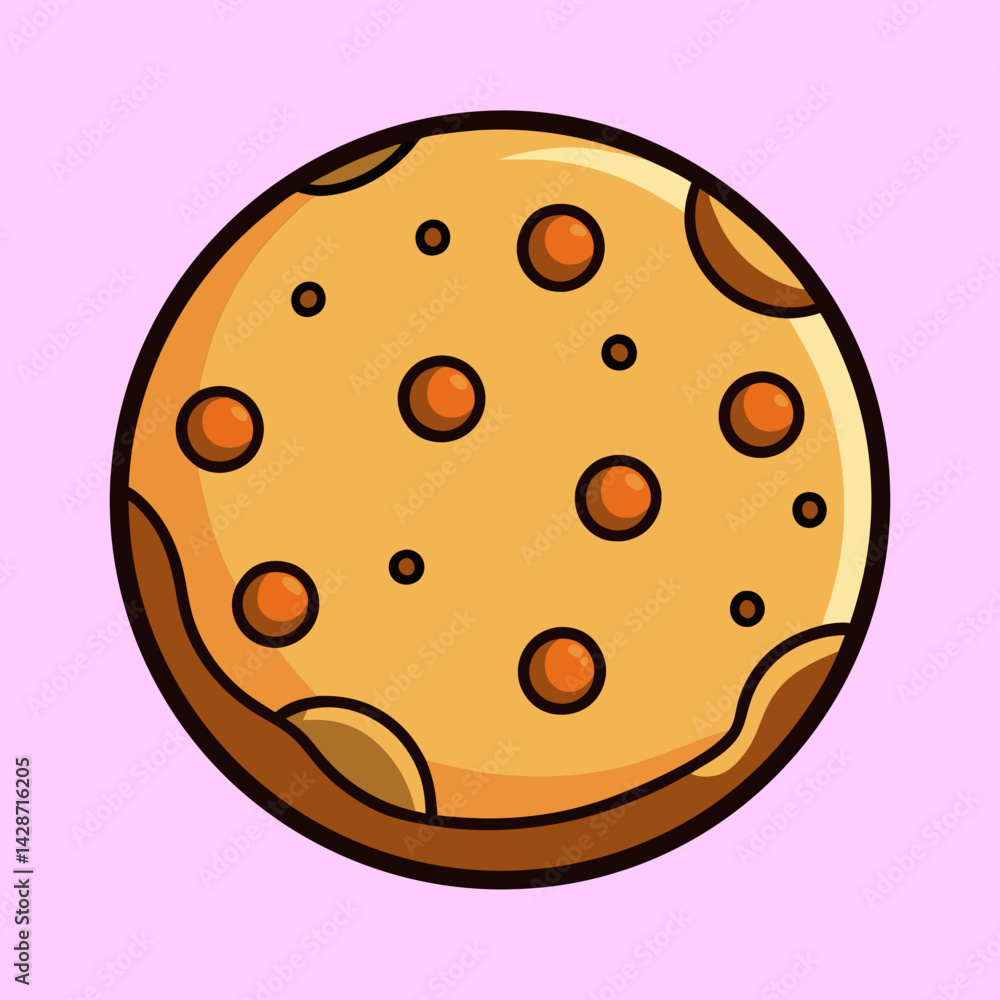 Cartoon depiction of a delicious chocolate chip cookie on pink background Cartoon depiction of a delicious chocolate chip cookie on pink background