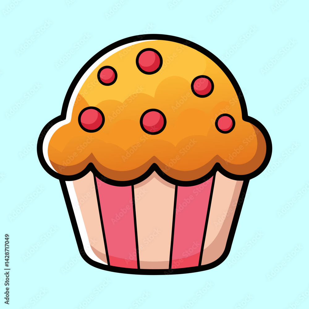 Delicious cupcake with red cherry toppings on a light blue background Delicious cupcake with red cherry toppings on a light blue background