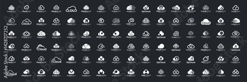 Set of cloud tech logo design. Abstract icon storage, database, server vector. Usable for business and technology.