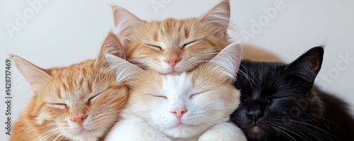 Wallpaper Mural Four adorable cats snuggle together, eyes closed in contentment, showcasing a moment of cozy companionship. Torontodigital.ca