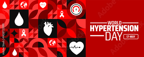 World Hypertension Day Geometric shape pattern background banner or poster design template. observed every year in May. Holiday concept. Use to any Template, card, poster, placard, template.