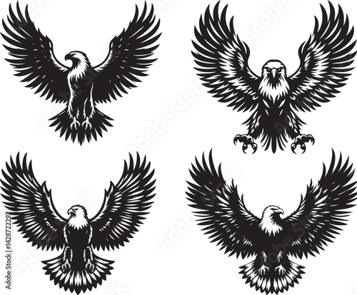 flying eagle silhouette vector front view