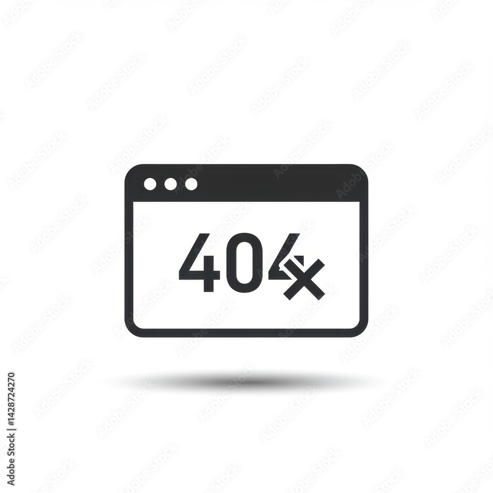 Glyph Style 404 Error Icon: Crossed Browser Window Glyph Style 404 Error Icon: Crossed Browser Window