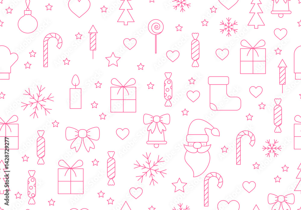 Obraz premium Seamless minimalistic new year, Christmas pattern. Cute holiday background. Winter holidays texture