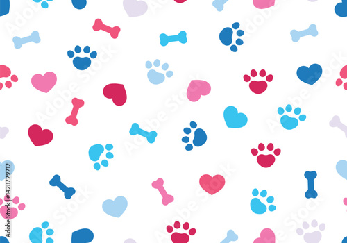 Dog seamless pattern. Bone paw footprint. Adoptation background. Pets adoption. Veterinary care and facilities. Homeless pet rescue