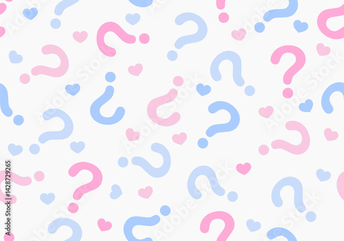 Seamless pattern. Gender party blue and pink background for a gender reveal theme, perfect for baby shower invitations, announcements, or creative party designs. Question mark background