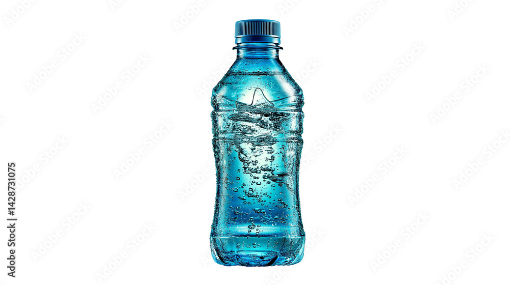 Blue Water Bottle With Splash Effect Isolated On Transparent Background Blue Water Bottle With Splash Effect Isolated On Transparent Background
