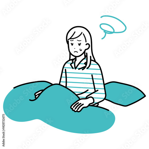 起床　不調を感じる女性のイラスト
