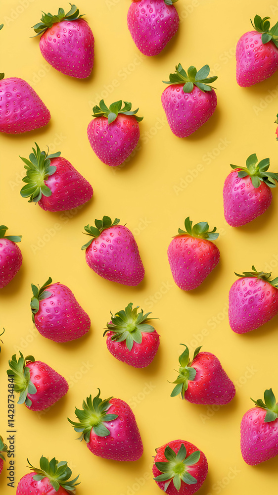 Fototapeta premium Strawberries in delectated mood and unnatural colors on different background