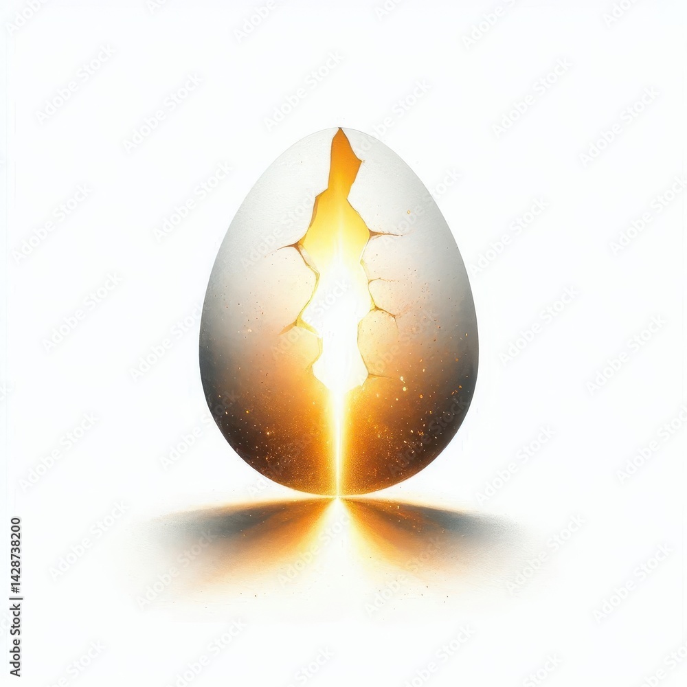 Fototapeta premium Cracked eggshell glowing with light