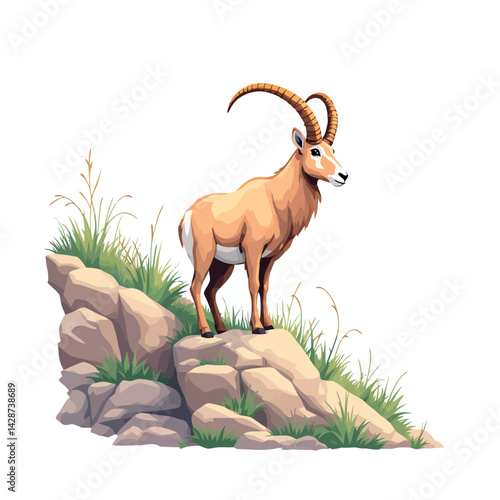 Vsai urial standing on rocks in mountain habitat