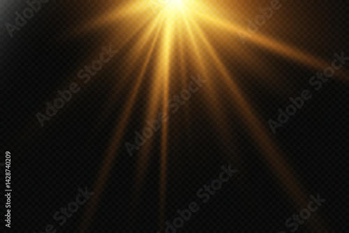 Golden light effect from spotlight and star rays.