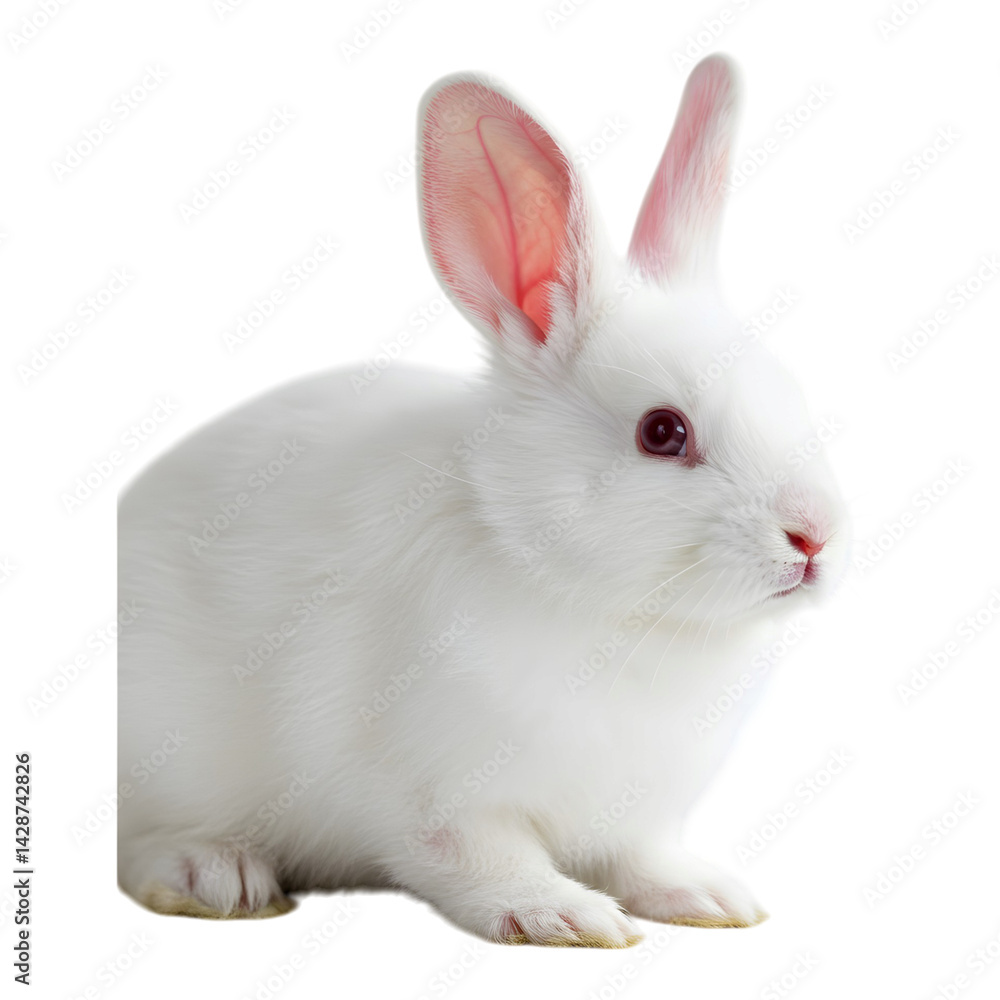 White rabbit standing and looking to the side White rabbit standing and looking to the side