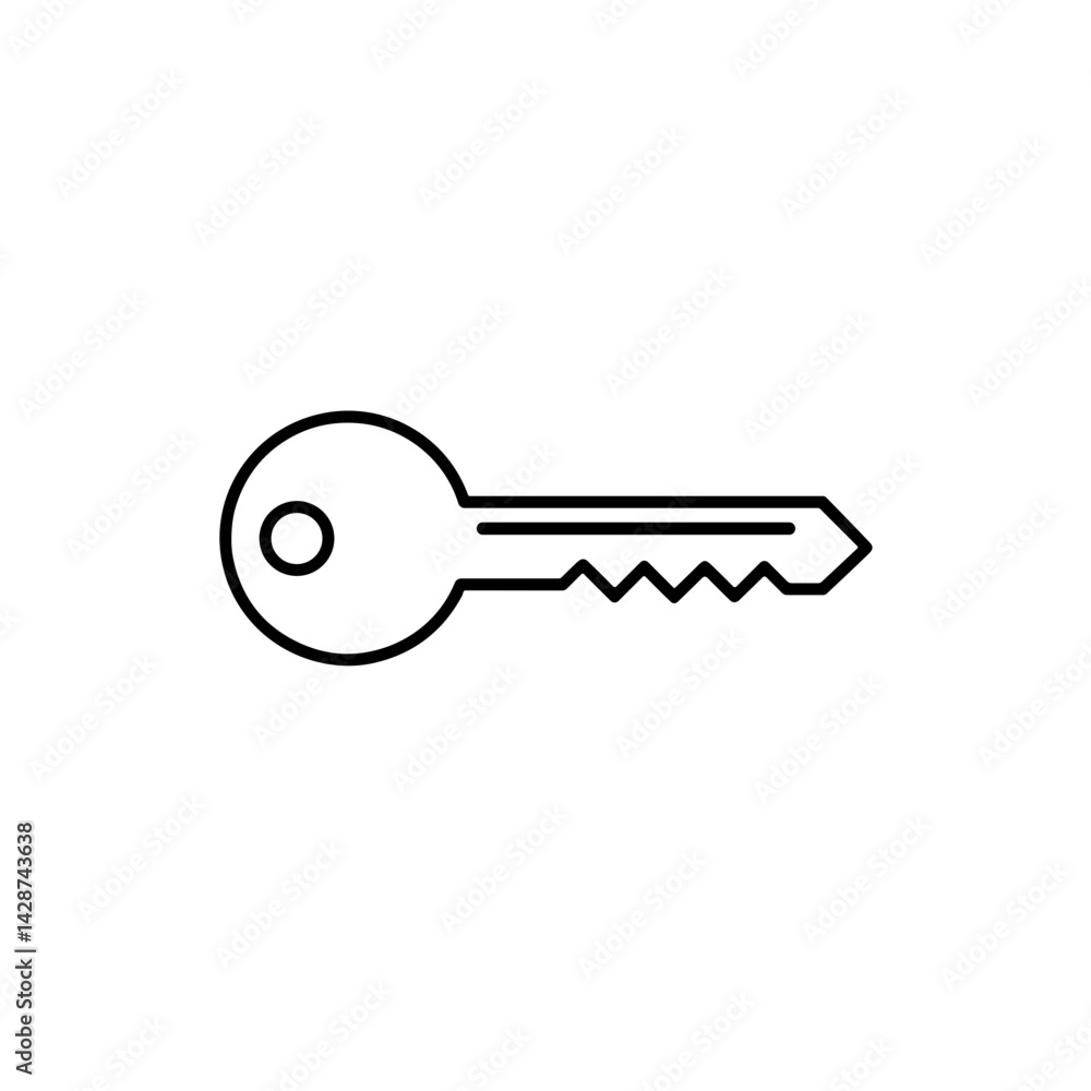 Key icon in minimalist line art style representing access and security Key icon in minimalist line art style representing access and security