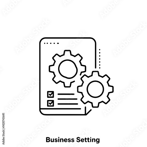 Business settings icon featuring gears and documents in minimalist line art style