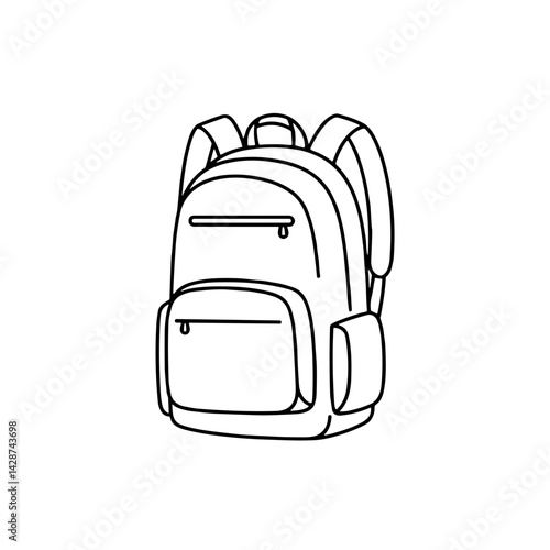 Backpack icon in minimalistic line art style representing travel and daily use
