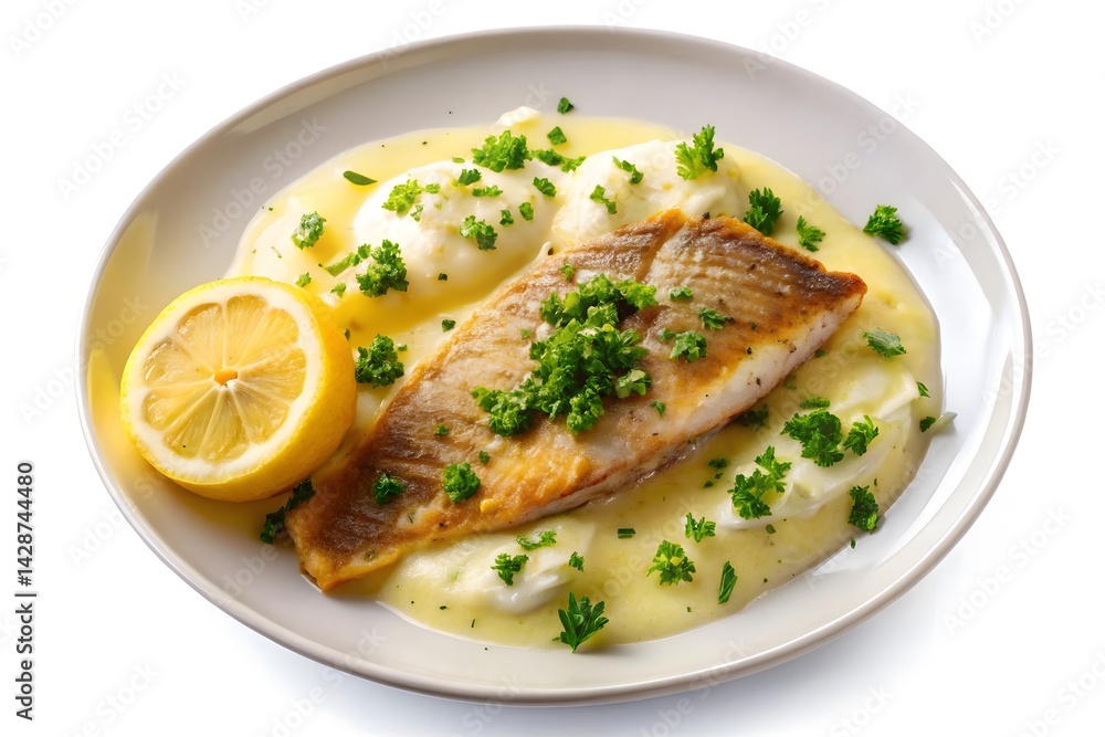 Delicious Baked Fish with Creamy Sauce and Lemon Delicious Baked Fish with Creamy Sauce and Lemon
