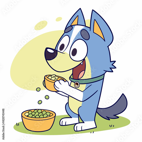 Bluey Cartoon Dog Eating Lima Beans Vector Illustration