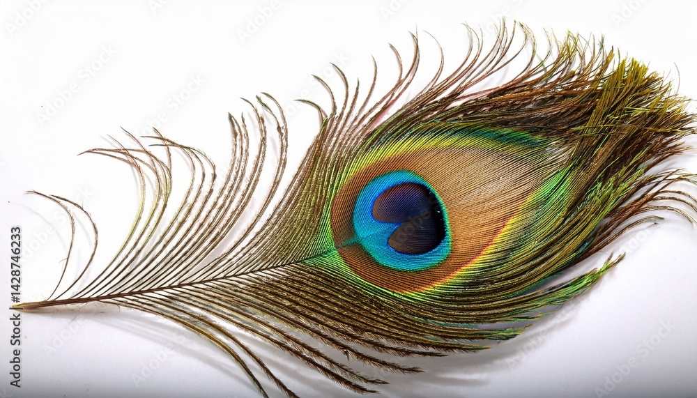 Fototapeta premium majestic peacock feather isolated on a white background for design layouts