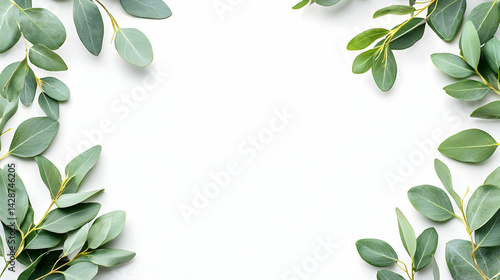 Elegant Green Eucalyptus Leaves Frame On White Background