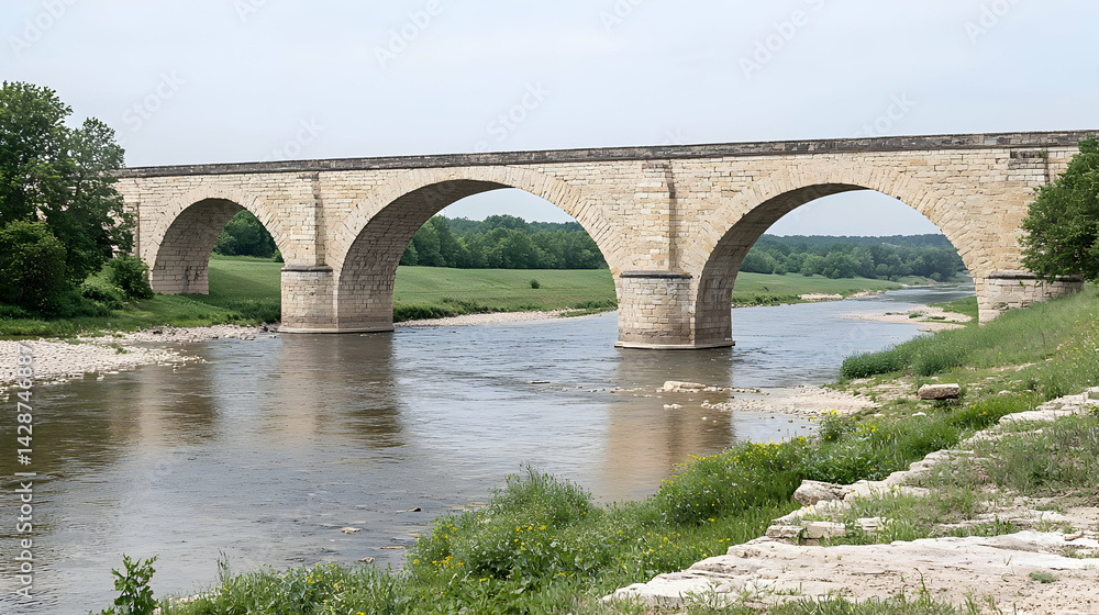 Fototapeta premium Stone Arch Bridge Over River Landscape