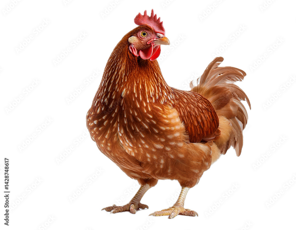 Fototapeta premium Full body of brown chicken hen standing isolated transparent background