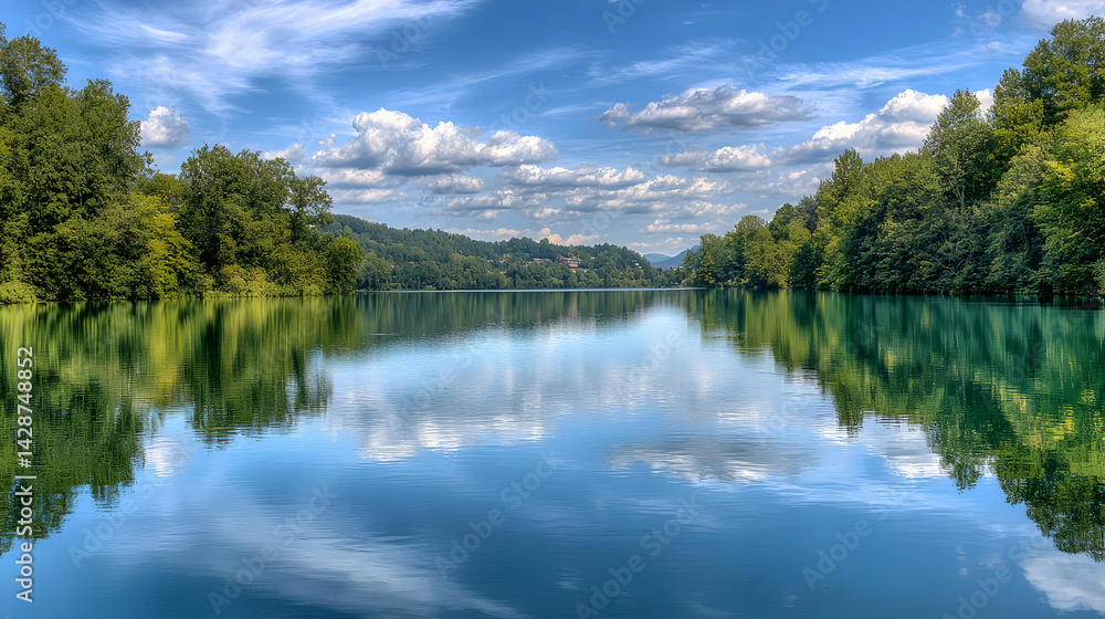 Serene Lakeside Panorama Under Cloudy Sky Serene Lakeside Panorama Under Cloudy Sky