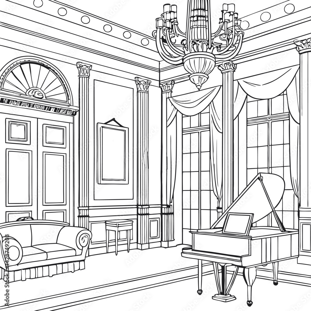Fototapeta premium sketch of a living room with interior