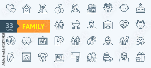Family icons set in thin line style. Vector collection, outline icon.