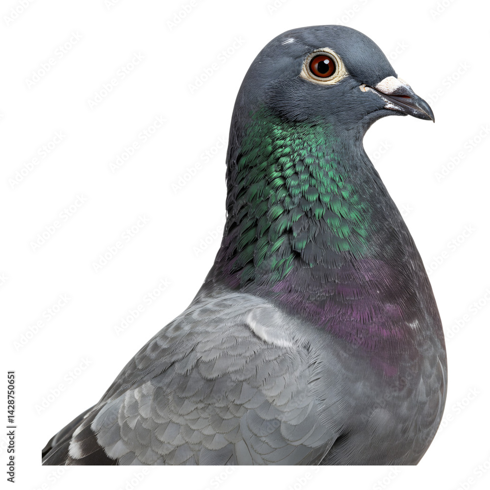Fototapeta premium Lifelike pigeon with detailed feather textures and green accents