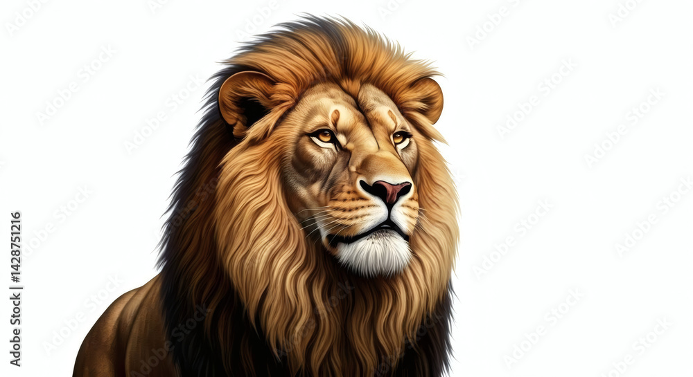 lion isolated on white, majestic lion lion isolated on white, majestic lion