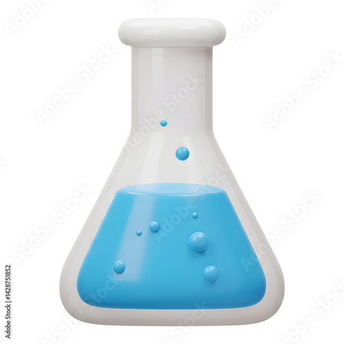 Lab beaker containing blue fluid and minimalistic markings