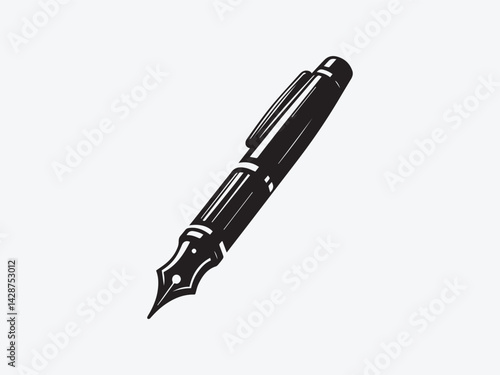 A solid black pen silhouette illustration, set of pen vector