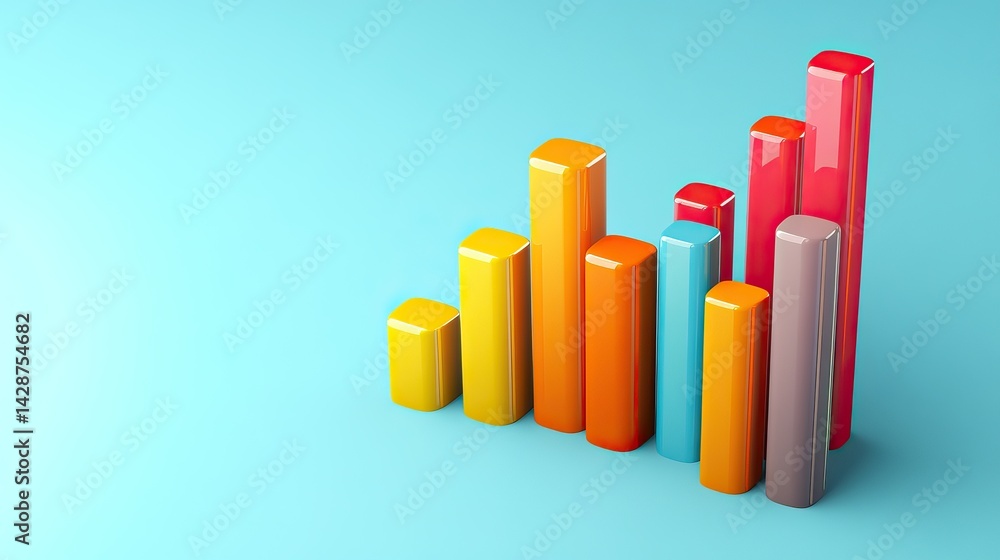 D bar graph with vibrant gradient colors on a soft blue background D bar graph with vibrant gradient colors on a soft blue background
