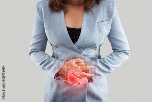 Woman suffers from intestinal obstruction, causing severe abdominal pain.