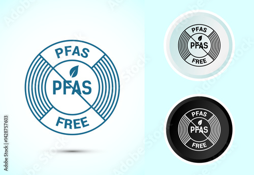 PFAS free icon design illustration, PFAS free label, badge. Proper nutrition symbol in color black and white